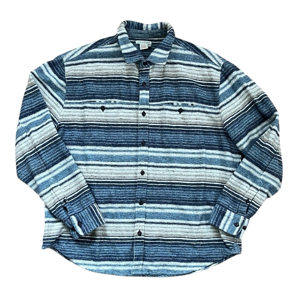 32 Bar Blues Shirt Large Heavyweight Button Up Flannel Striped Southwestern
